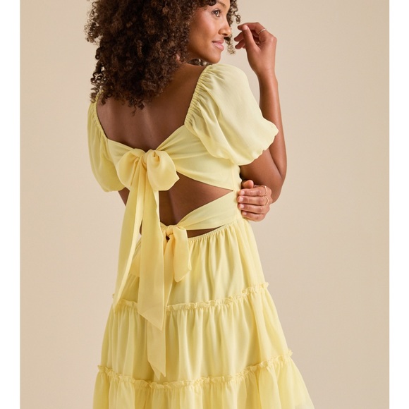 Altar'd State | Dresses | Marleigh Bow Back Mini Dress Altard State Xl  Yellow Puff Sleeve Dress Size 4 | Poshmark